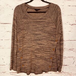 Sweet Wanderer Side-Button Cozy Knit Sweater Women’s Medium Marled Brown